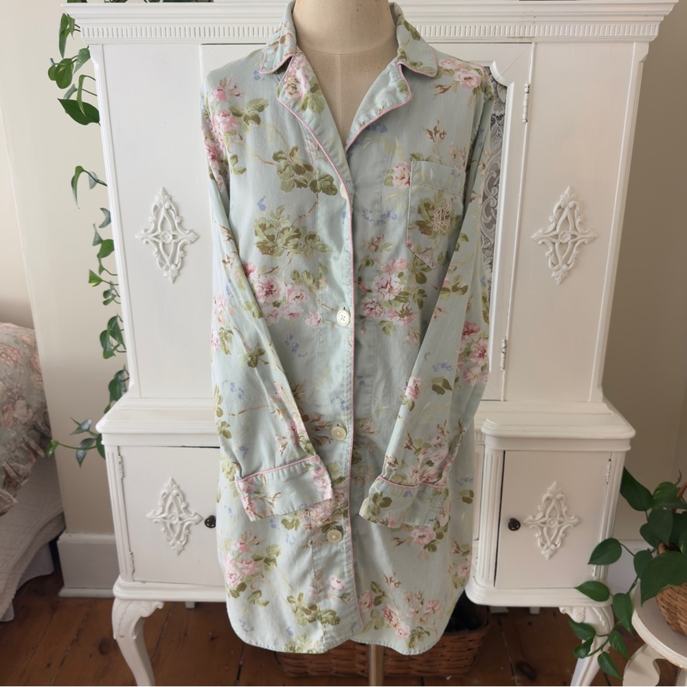 Lauren Ralph Lauren Cotton Floral 
Button Front Monogram Nightshirt